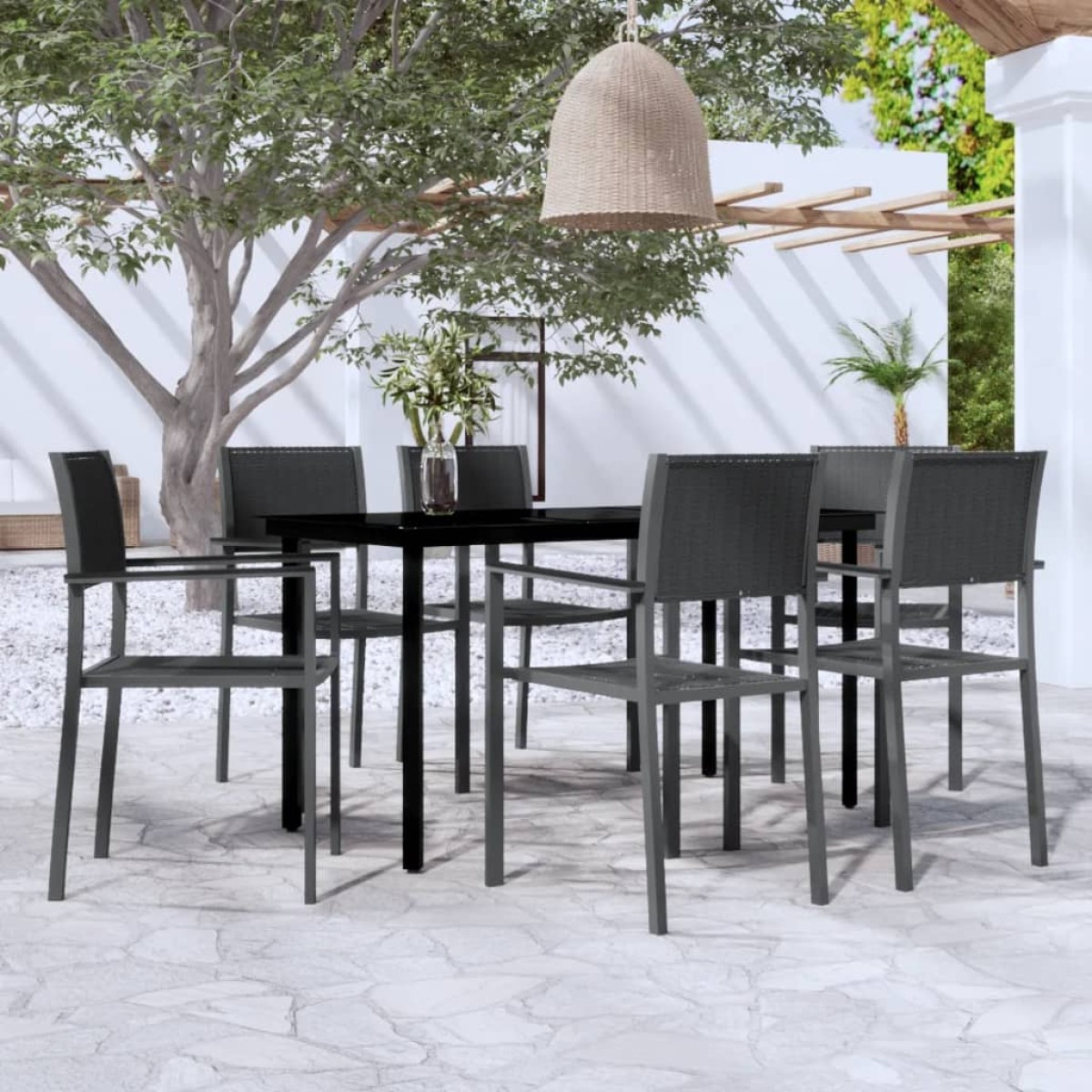vidaXL Σετ Τραπεζαρίας Κήπου 7 Τεμαχίων Μαύρο