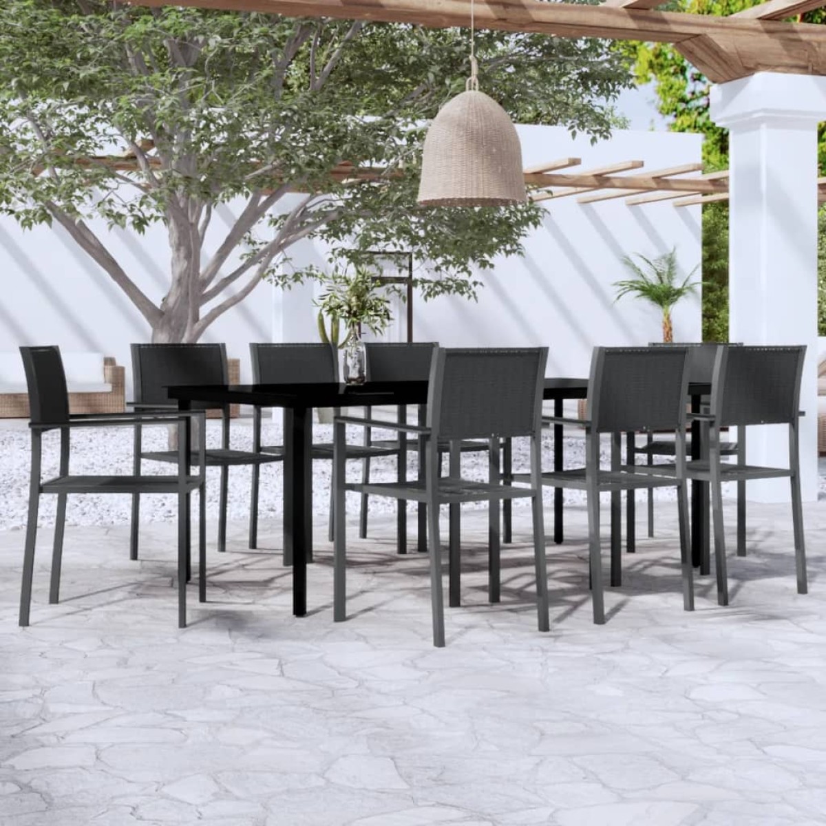 vidaXL Σετ Τραπεζαρίας Κήπου 9 Τεμαχίων Μαύρο
