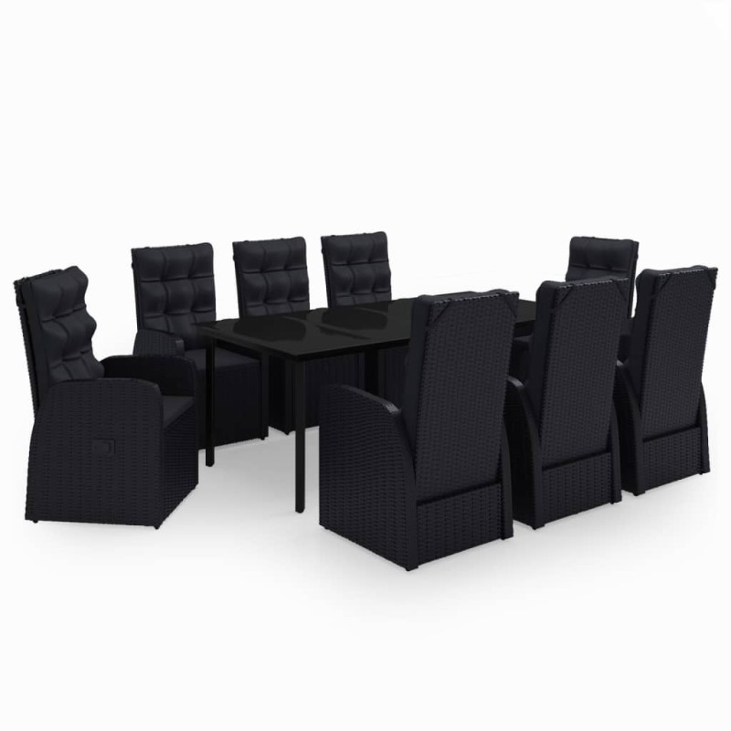 vidaXL Σετ Τραπεζαρίας Κήπου 9 τεμ Μαύρο με Μαξιλάρια