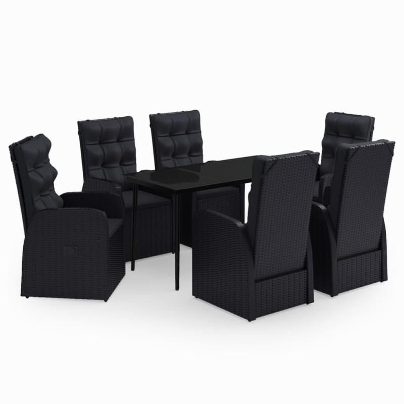 vidaXL Σετ Τραπεζαρίας Κήπου 7 Τεμαχίων Μαύρο με Μαξιλάρια