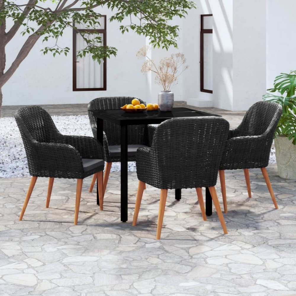 vidaXL Σετ Τραπεζαρίας Κήπου 5 Τεμαχίων Μαύρο με Μαξιλάρια