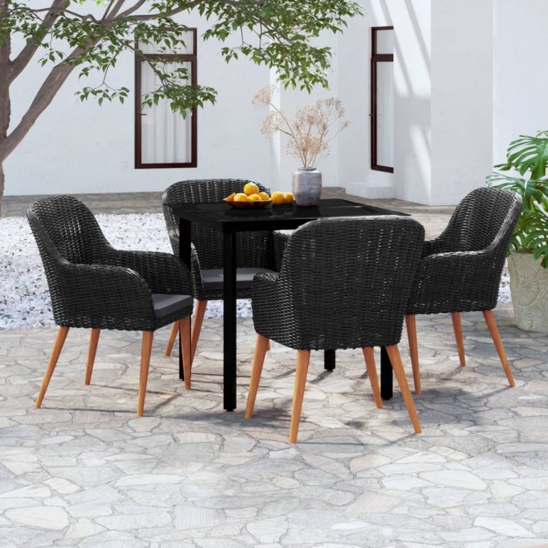 vidaXL Σετ Τραπεζαρίας Κήπου 5 Τεμαχίων Μαύρο με Μαξιλάρια