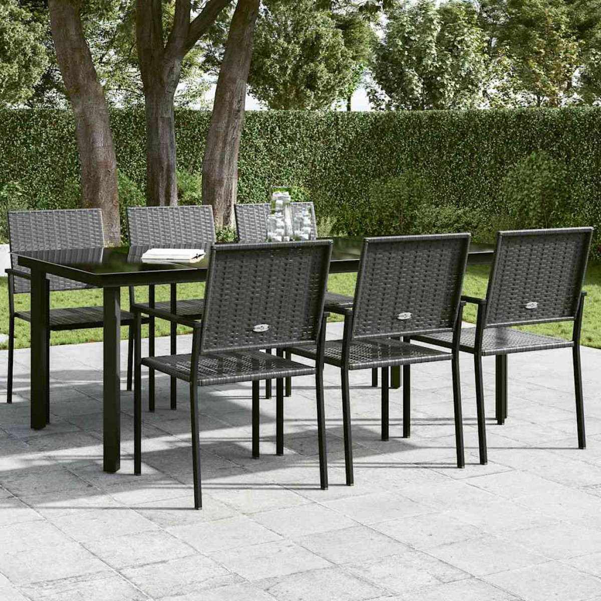 vidaXL Τραπεζαρία Κήπου Μαύρη 200 x 100 x 74 εκ. από Ατσάλι και Γυαλί