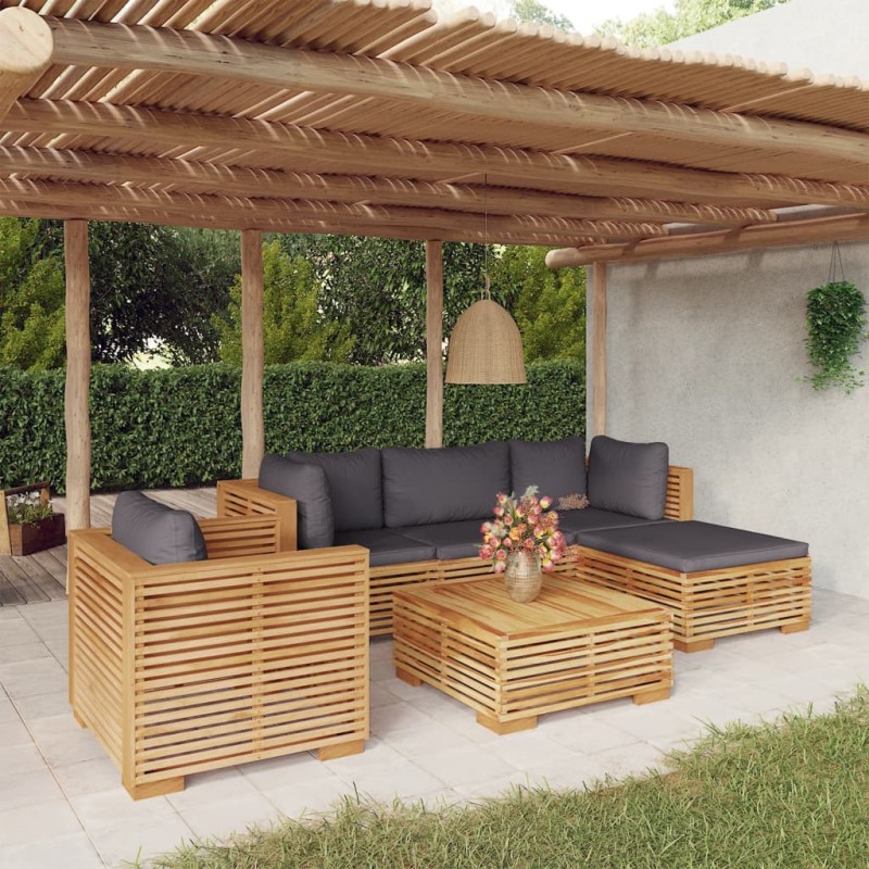 vidaXL Σαλόνι Κήπου Σετ 6 Τεμαχίων από Μασίφ Ξύλο Teak με Μαξιλάρια