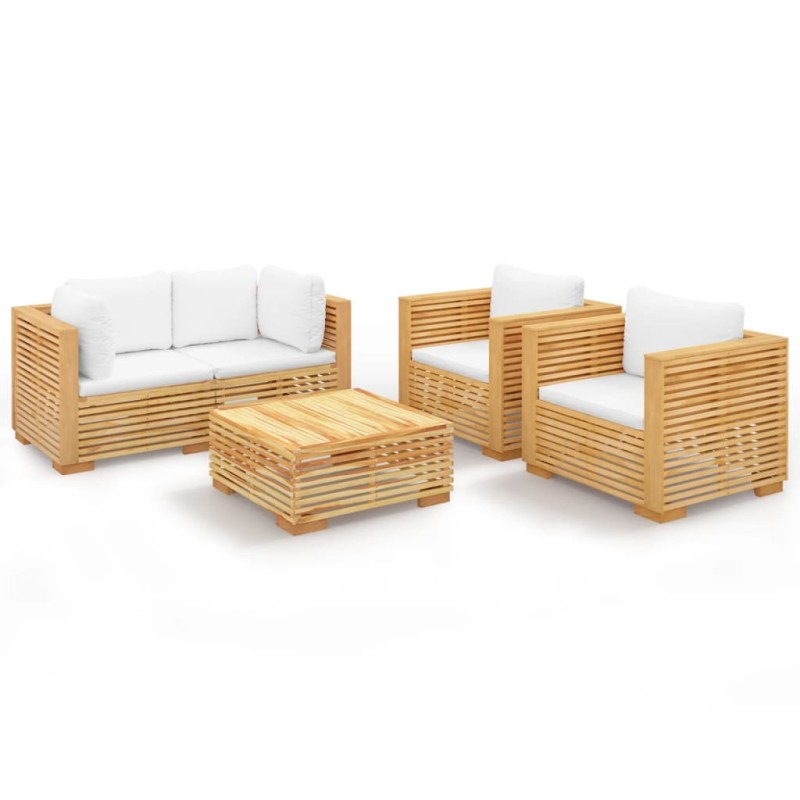 vidaXL Σαλόνι Κήπου Σετ 5 Τεμαχίων από Μασίφ Ξύλο Teak με Μαξιλάρια
