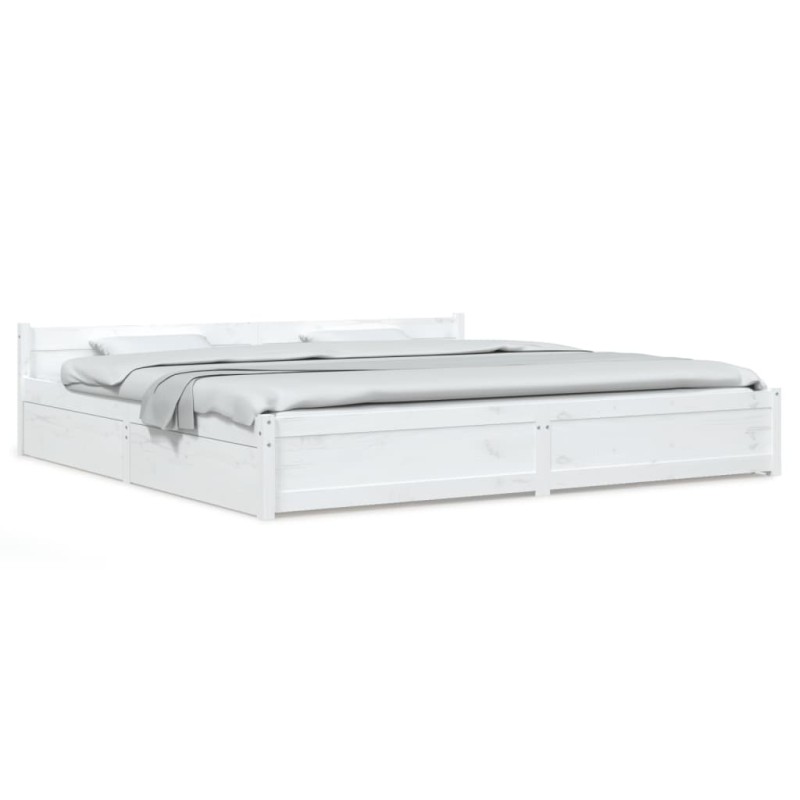 vidaXL Πλαίσιο Κρεβατιού Συρτάρια Λευκό 180 x 200 εκ Super King Size