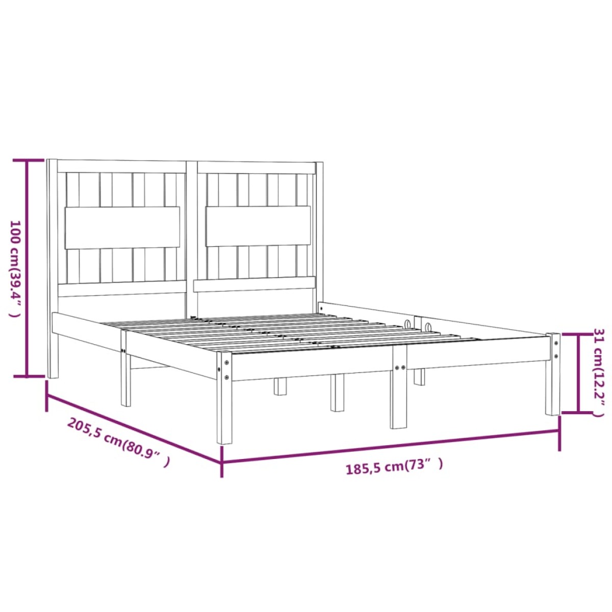 vidaXL Πλαίσιο Κρεβατιού Λευκό 180x200εκ. Μασίφ Ξύλο Πεύκου Super King