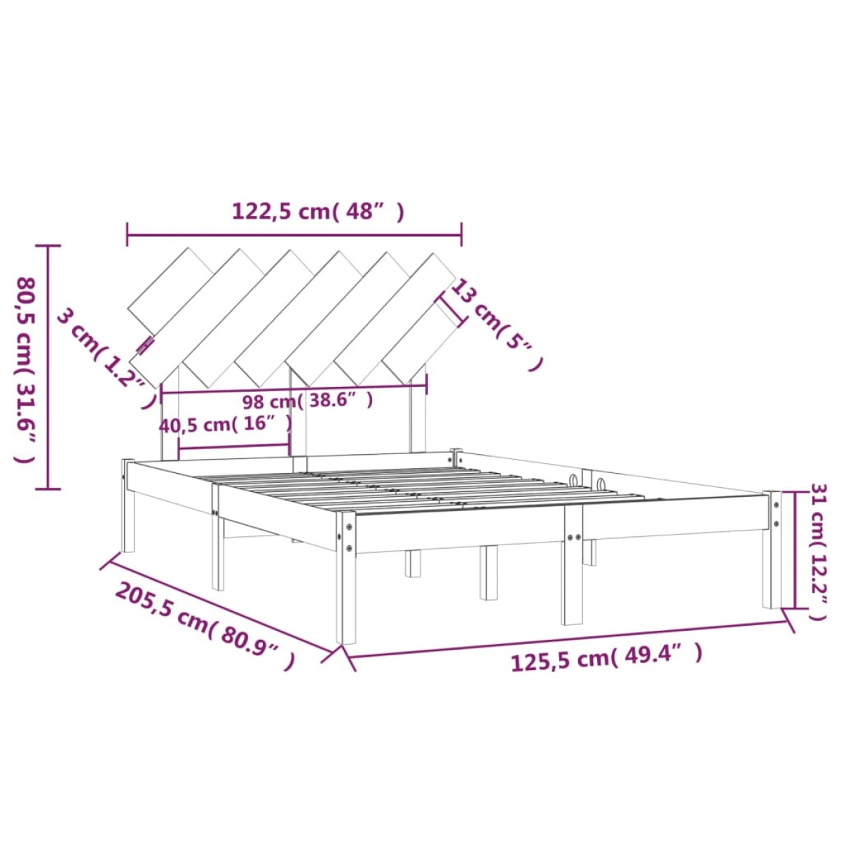 vidaXL Πλαίσιο Κρεβατιού 120 x 200 εκ. από Μασίφ Ξύλο