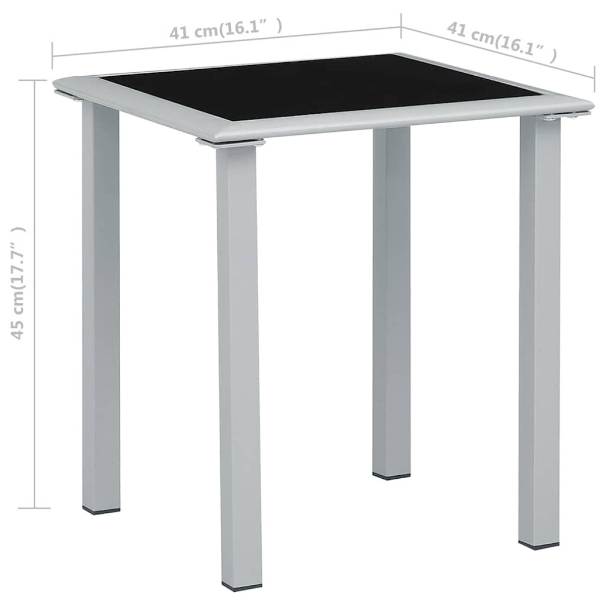 vidaXL Τραπέζι Κήπου Μαύρο/Ασημί 41x41x45 εκ. από Ατσάλι και Γυαλί
