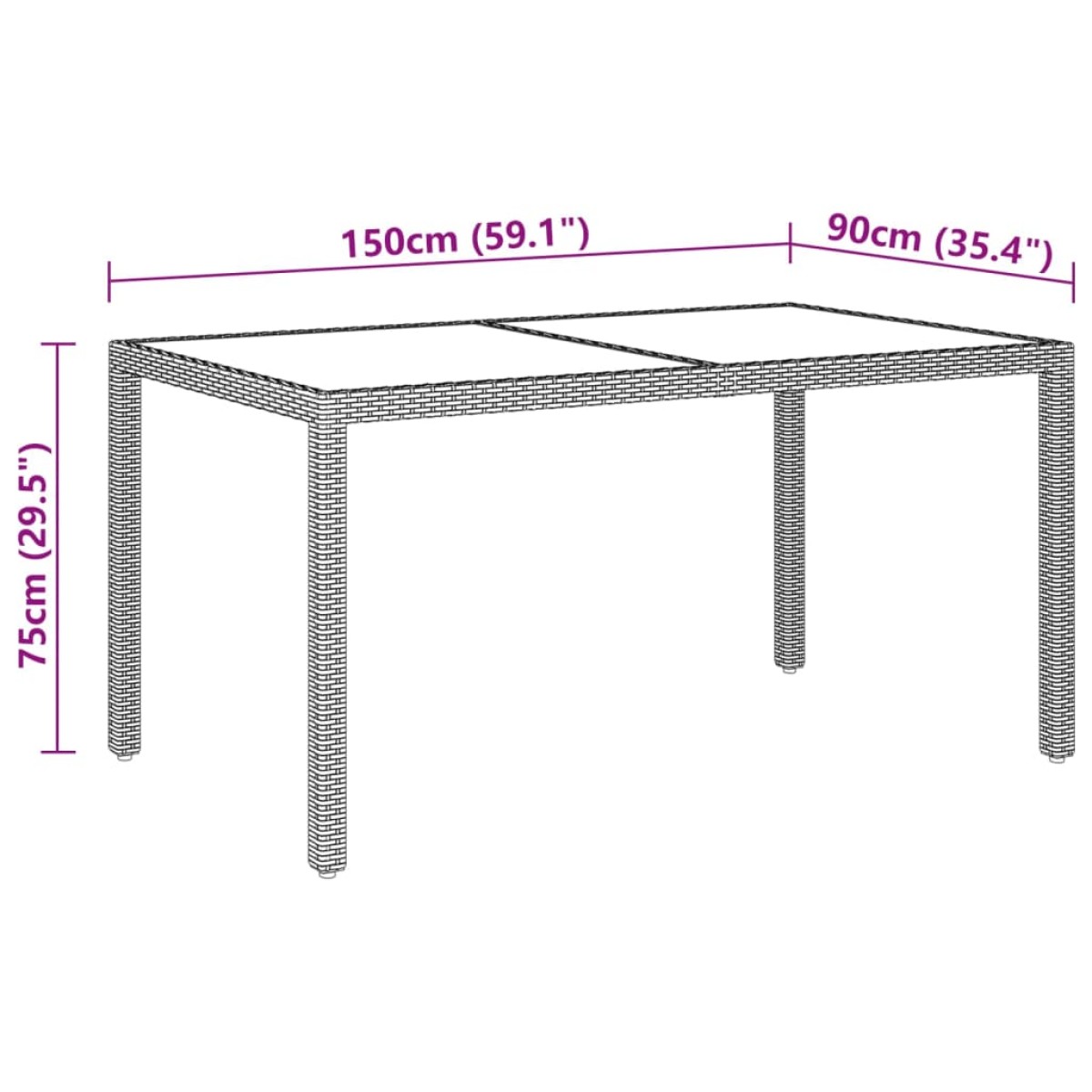 vidaXL Τραπέζι Κήπου Μπεζ 150x90x75 εκ. Συνθετικό Ρατάν/Ψημένο Γυαλί