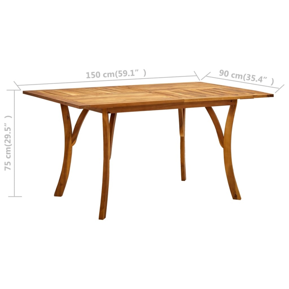 vidaXL Τραπέζι Κήπου 150 x 90 x 75 εκ. από Μασίφ Ξύλο Ακακίας