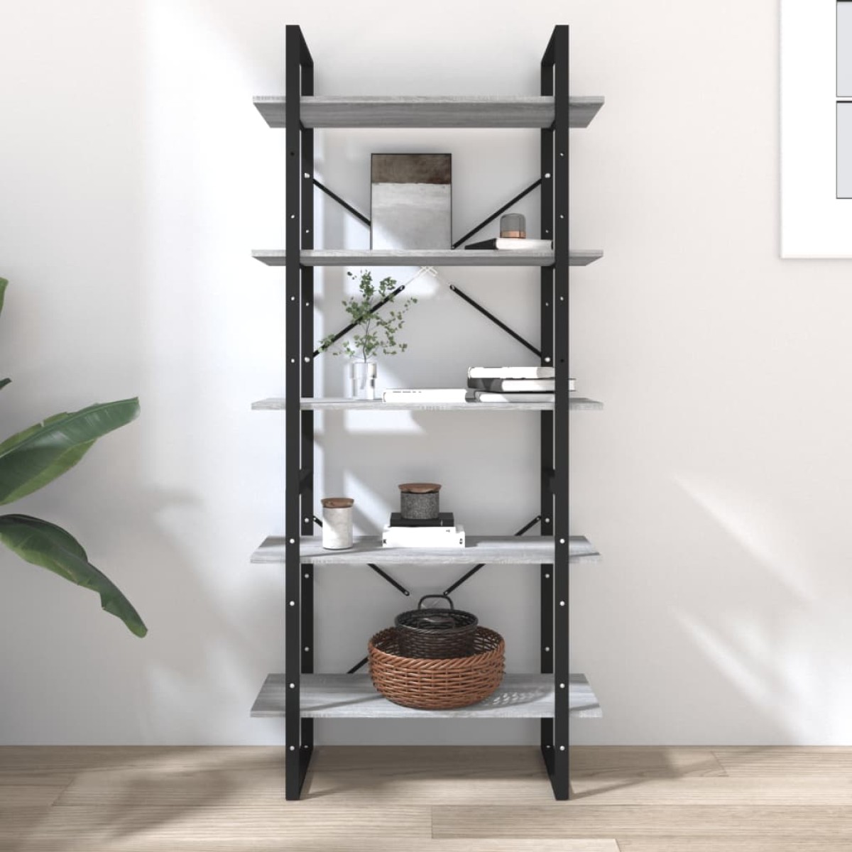 vidaXL Βιβλιοθήκη με 5 Ράφια Γκρι Sonoma 80x30x175 εκ. Επεξεργ. Ξύλο