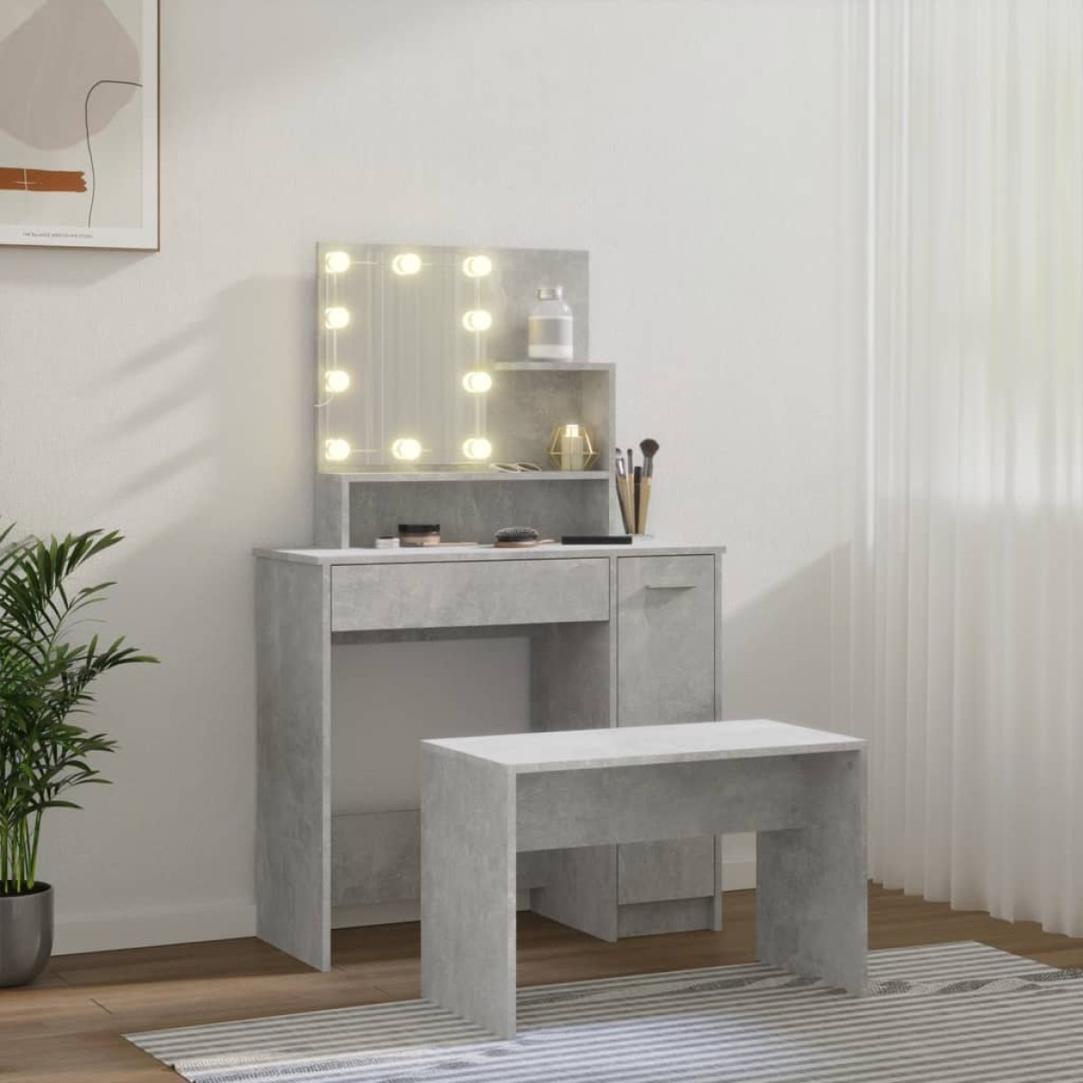 vidaXL Μπουντουάρ Σετ με LED Γκρι σκυροδέματος από Επεξεργασμένο Ξύλο