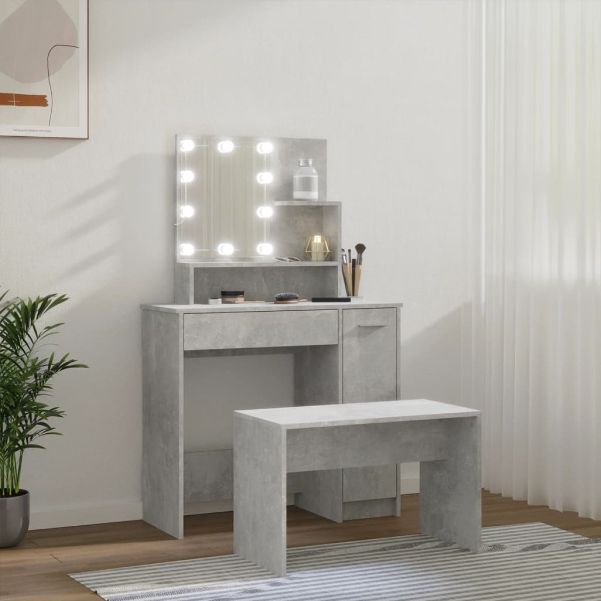 vidaXL Μπουντουάρ Σετ με LED Γκρι σκυροδέματος από Επεξεργασμένο Ξύλο