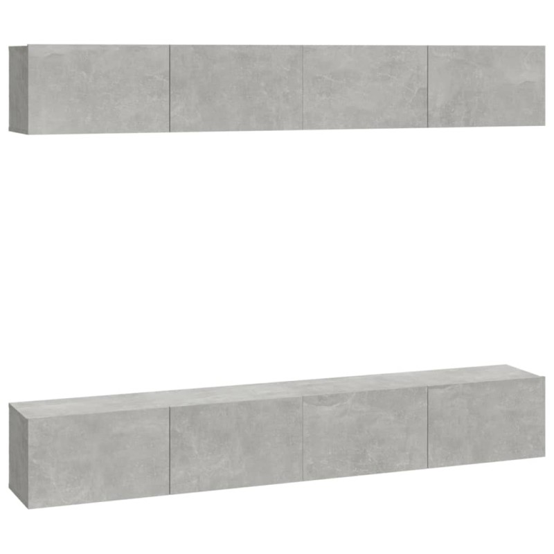 vidaXL Έπιπλα Τηλεόρασης Τοίχου 4 τεμ. Γκρι 100x30x30εκ. Επεξεργ. Ξύλο