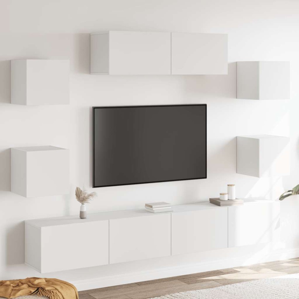 vidaXL Σετ Επίπλων Τηλεόρασης 7 Τεμαχίων Λευκό από Επεξεργασμένο Ξύλο