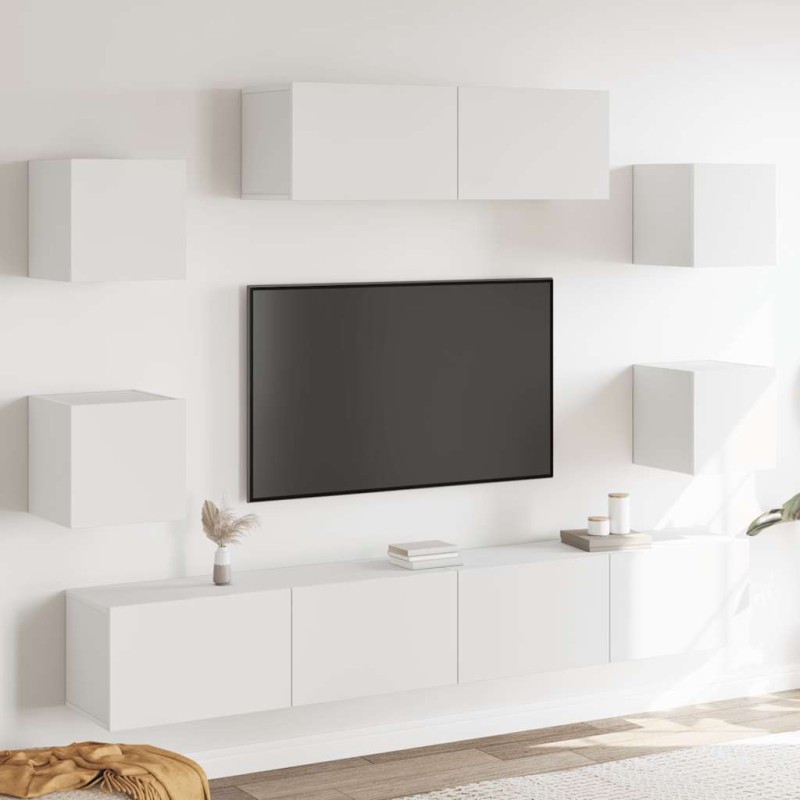 vidaXL Σετ Επίπλων Τηλεόρασης 7 Τεμαχίων Λευκό από Επεξεργασμένο Ξύλο