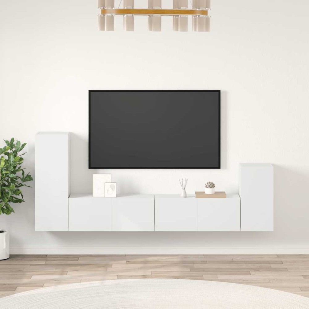 vidaXL Σετ Επίπλου Τηλεόρασης 4 Τεμαχίων Λευκό από Επεξεργασμένο Ξύλο