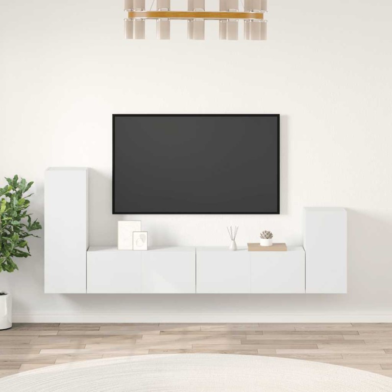 vidaXL Σετ Επίπλου Τηλεόρασης 4 Τεμαχίων Λευκό από Επεξεργασμένο Ξύλο