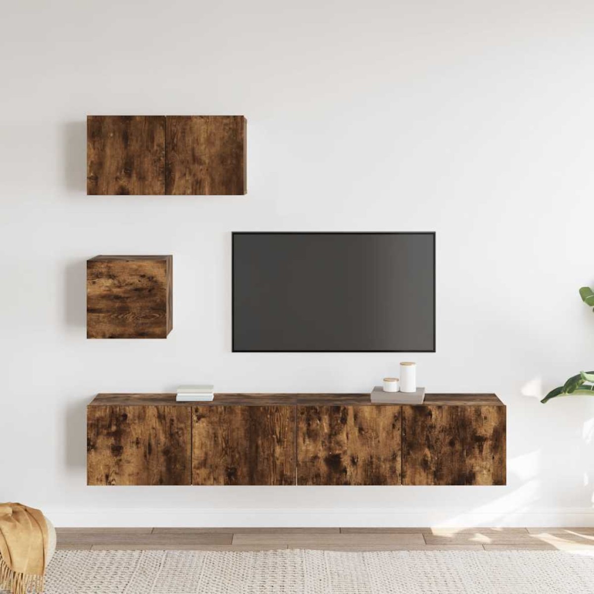 vidaXL Σετ Επίπλων Τηλεόρασης 4 Τεμαχίων Καπνιστή δρυς Επεξ. Ξύλο