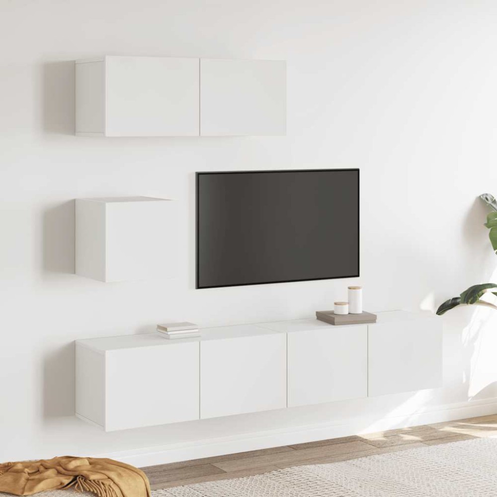 vidaXL Σετ Επίπλου Τηλεόρασης 4 Τεμαχίων Λευκό από Επεξεργασμένο Ξύλο
