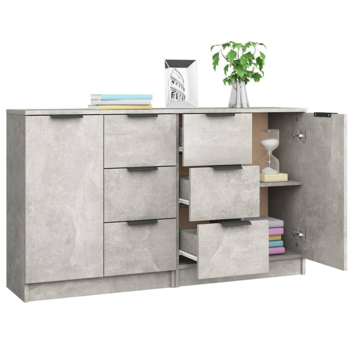 vidaXL Ντουλάπια 2 τεμ. Γκρι Σκυροδέματος 60x30x70 εκ. Επεξεργ. Ξύλο