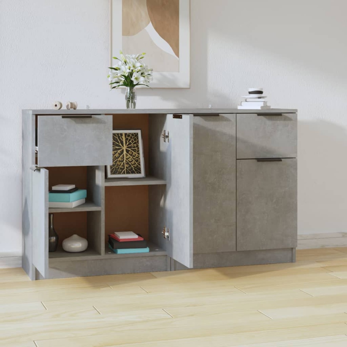 vidaXL Ντουλάπια 2 τεμ. Γκρι Σκυροδέματος 60x30x70 εκ. Επεξεργ. Ξύλο