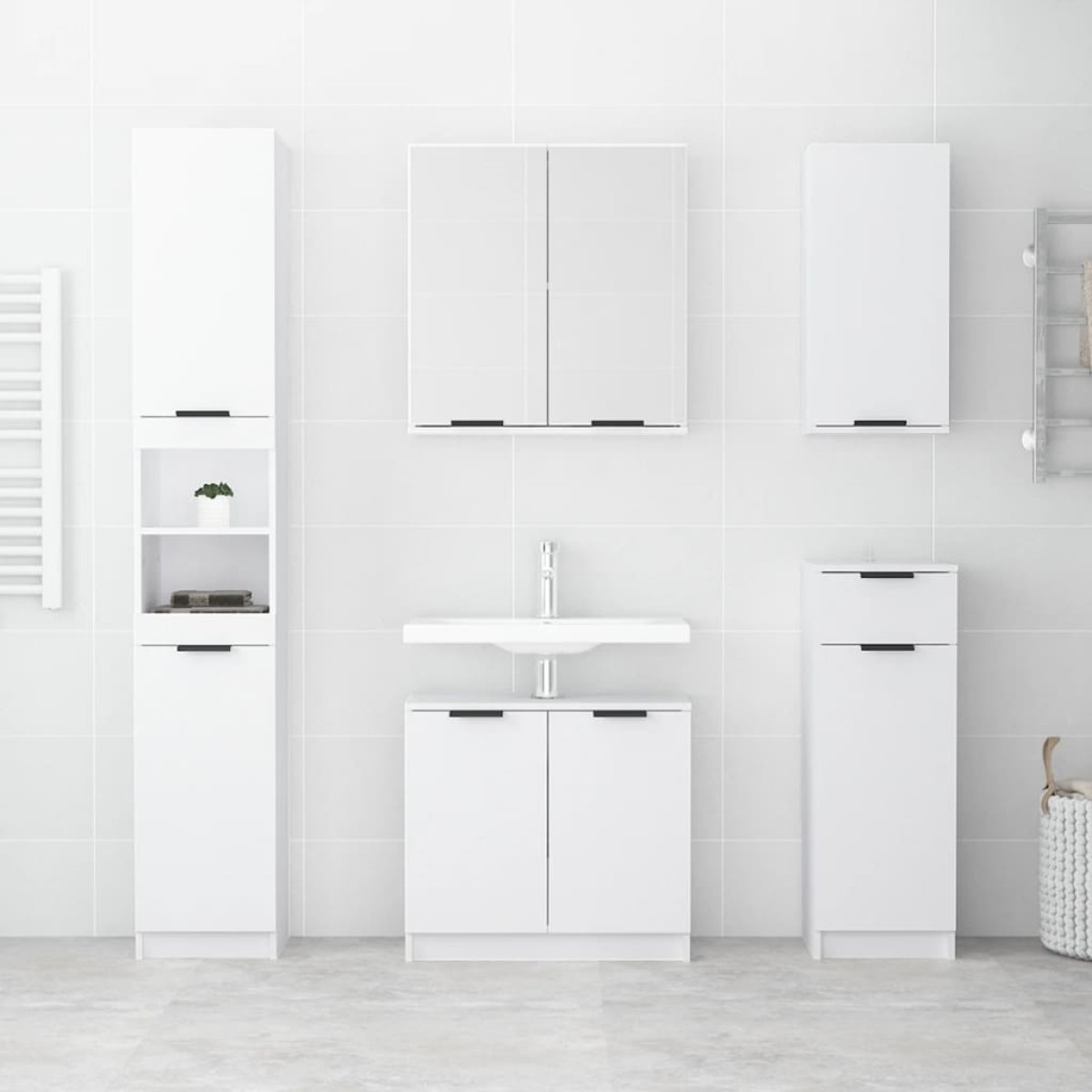 vidaXL Σετ Επίπλων Μπάνιου 5 Τεμαχίων Λευκό από Επεξεργασμένο Ξύλο