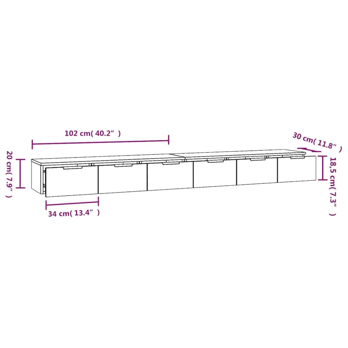 vidaXL Ντουλάπια Τοίχου 2 τεμ. Sonoma Δρυς 102x30x20 εκ. Επεξ. Ξύλο