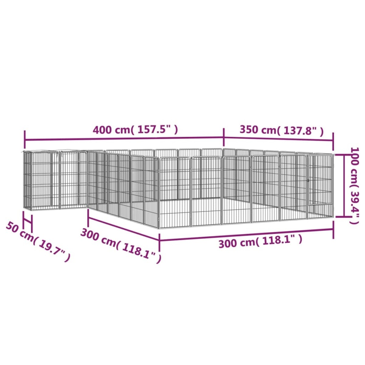 vidaXL Κλουβί Σκύλου 30 Πάνελ Μαύρο 50x100 εκ. Ατσάλι με Βαφή Πούδρας