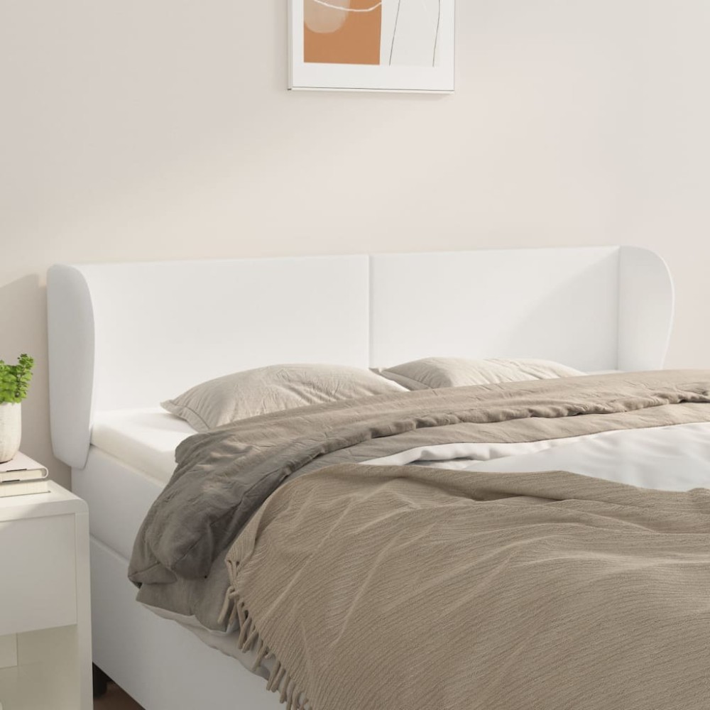 vidaXL Κεφαλάρι με Πτερύγια Λευκό 147 x 23 x 78/88 εκ. Συνθετικό Δέρμα