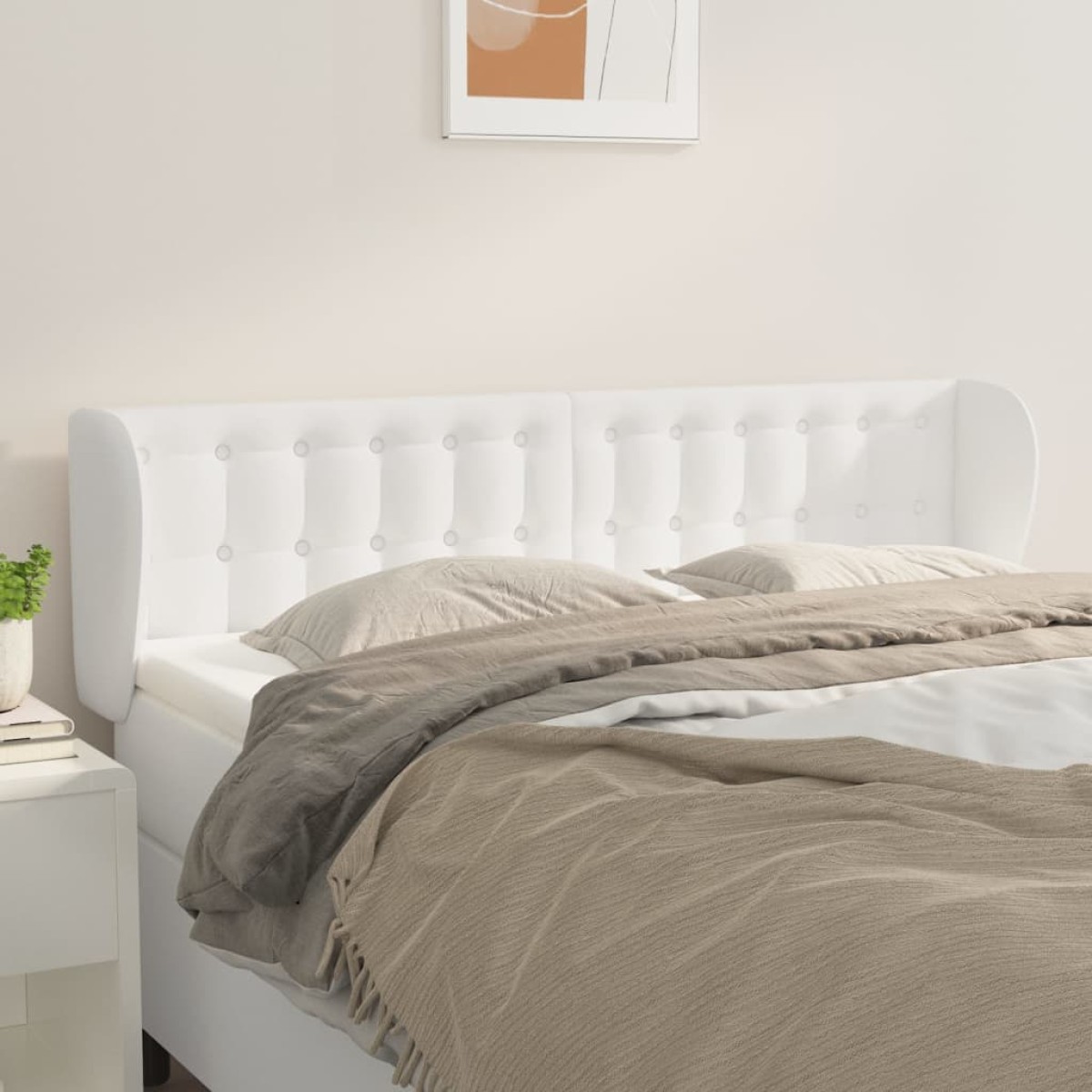 vidaXL Κεφαλάρι με Πτερύγια Λευκό 147 x 23 x 78/88 εκ. Συνθετικό Δέρμα
