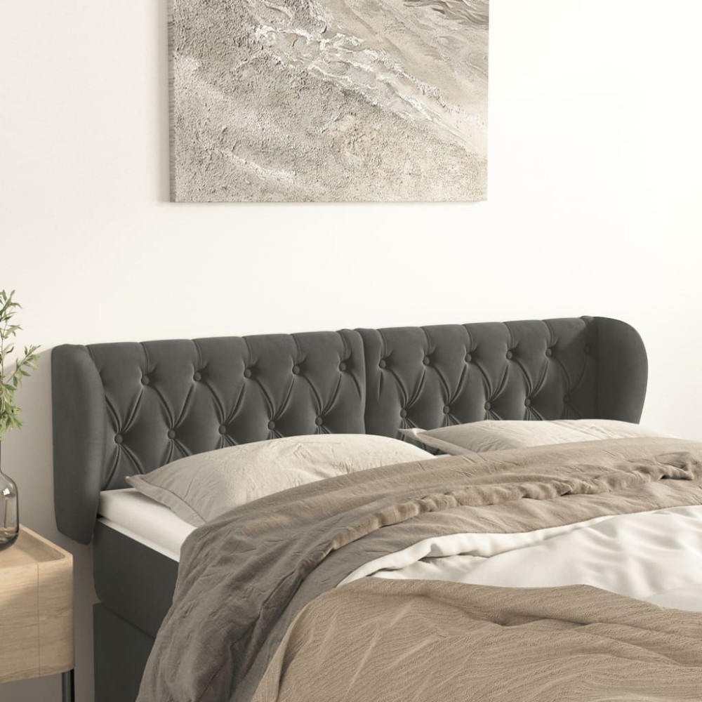 vidaXL Κεφαλάρι με Πτερύγια Σκούρο Γκρι 163x23x78/88 εκ. Βελούδινο