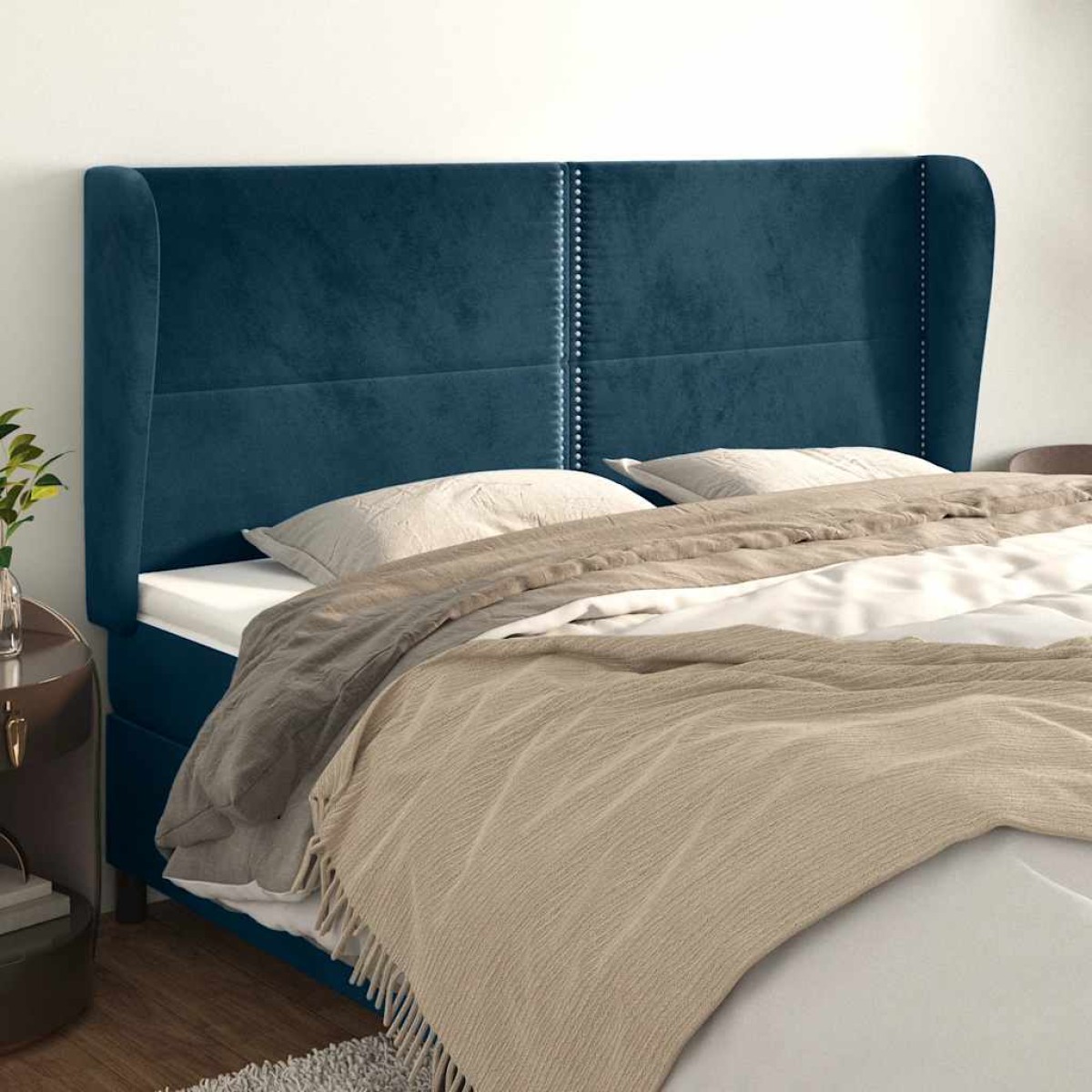 vidaXL Κεφαλάρι με ΠτερύγιαΣκούρο Μπλε 203x23x118/128 εκ. Βελούδινο
