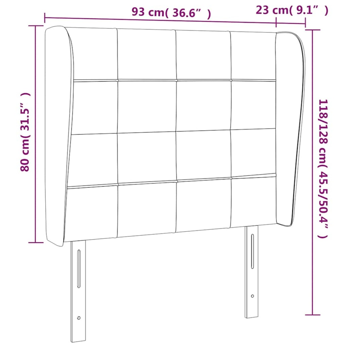 vidaXL Κεφαλάρι με Πτερύγια Σκούρο Μπλε 93 x 23 x 118/128εκ.Βελούδινο