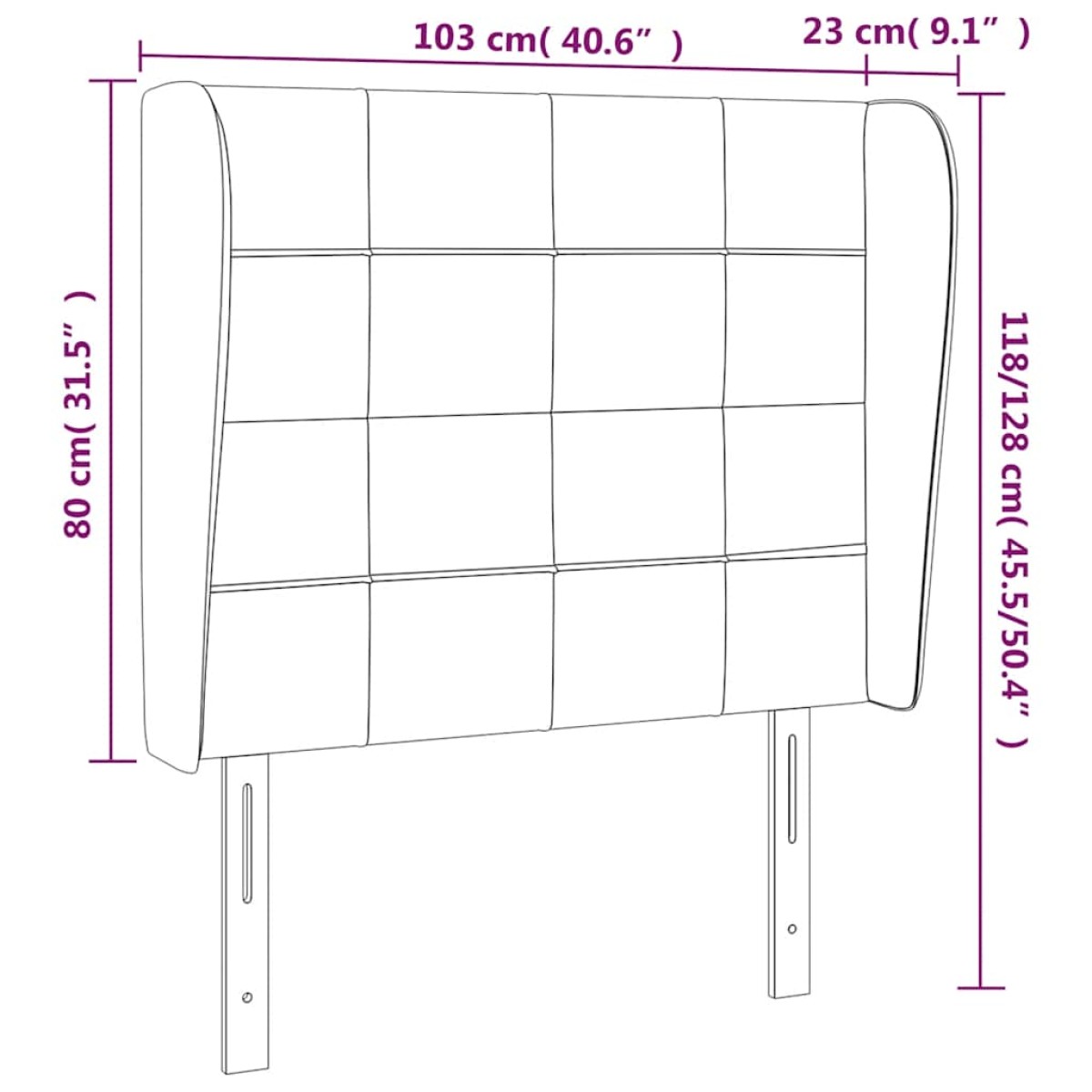 vidaXL Κεφαλάρι με Πτερύγια Σκούρο Μπλε 103x23x118/128 εκ. Βελούδινο