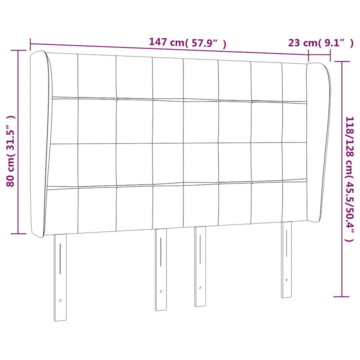 vidaXL Κεφαλάρι με Πτερύγια Σκούρο Μπλε 147x23x118/128 εκ.Βελούδινο