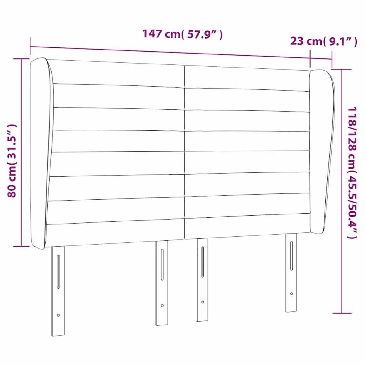 vidaXL Κεφαλάρι με Πτερύγια Σκούρο Μπλε 147x23x118/128 εκ.Βελούδινο