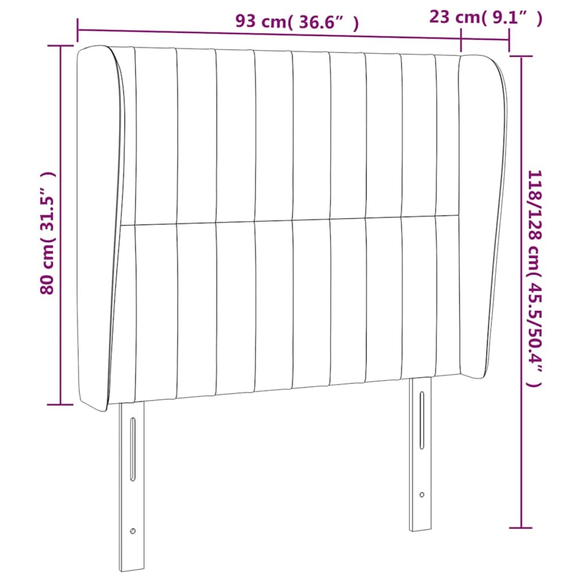 vidaXL Κεφαλάρι με Πτερύγια Σκούρο Μπλε 93 x 23 x 118/128εκ.Βελούδινο