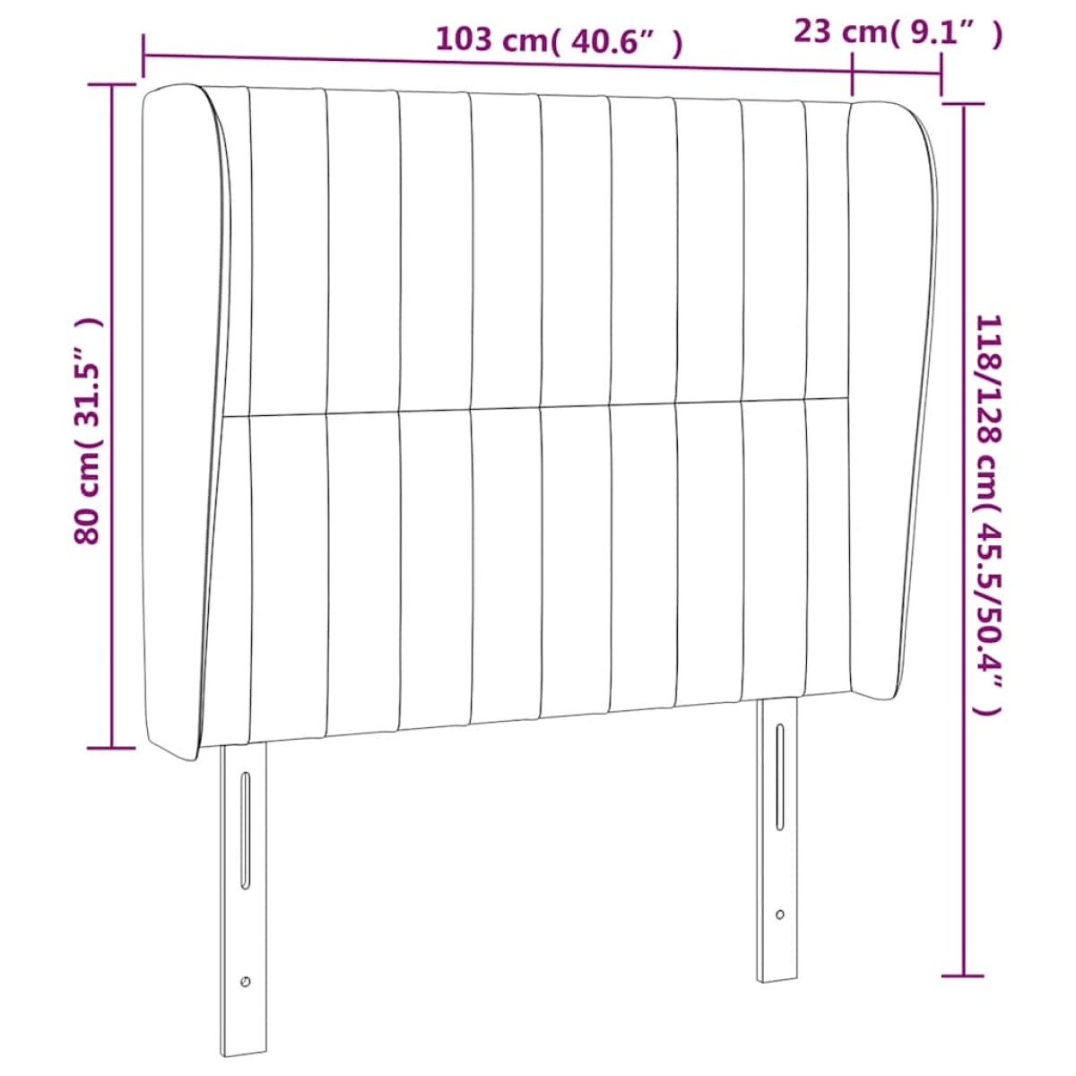 vidaXL Κεφαλάρι με Πτερύγια Σκούρο Μπλε 103x23x118/128 εκ. Βελούδινο
