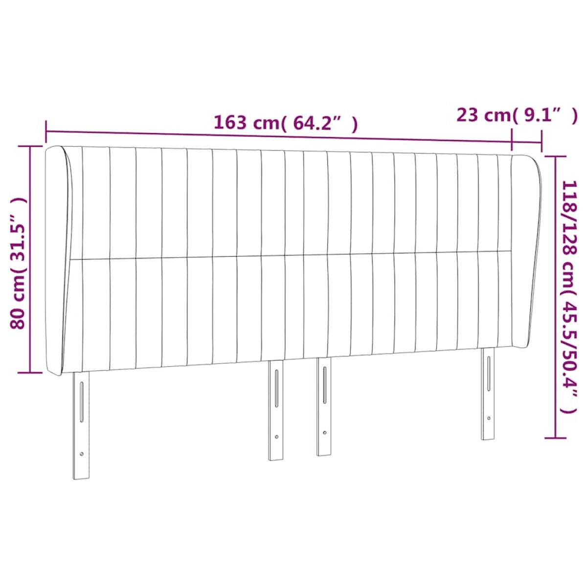 vidaXL Κεφαλάρι με Πτερύγια Σκούρο Μπλε 163x23x118/128 εκ. Βελούδινο