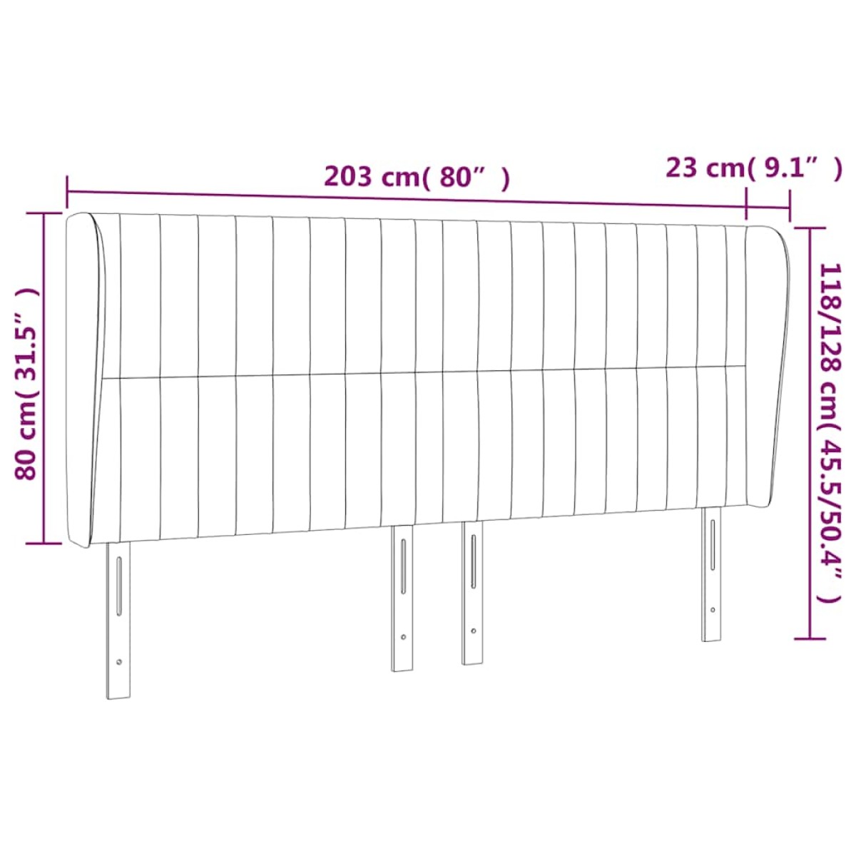 vidaXL Κεφαλάρι με ΠτερύγιαΣκούρο Μπλε 203x23x118/128 εκ. Βελούδινο