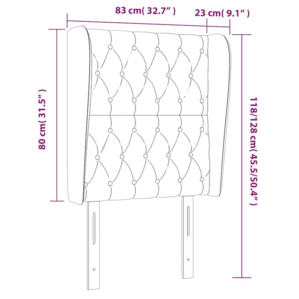 vidaXL Κεφαλάρι με Πτερύγια Σκούρο Μπλε 83x23x118/128 εκ. Βελούδινο