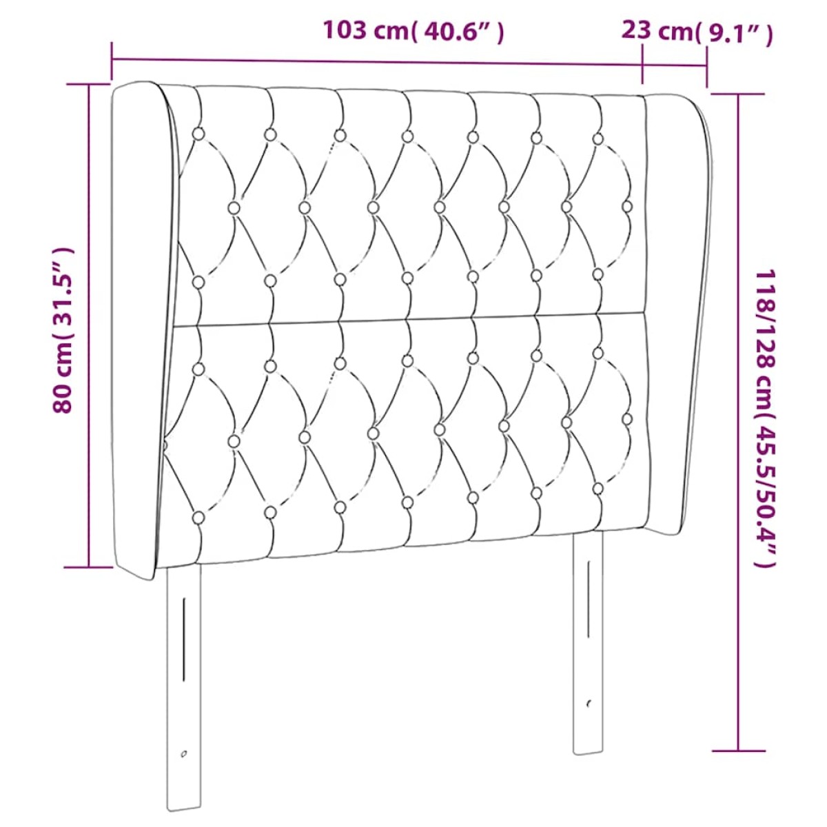 vidaXL Κεφαλάρι με Πτερύγια Σκούρο Μπλε 103x23x118/128 εκ. Βελούδινο