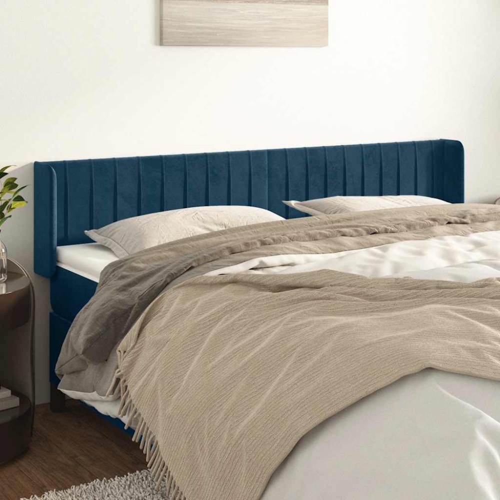 vidaXL Κεφαλάρι με Πτερύγια Σκούρο Μπλε 163x16x78/88 εκ. Βελούδινο