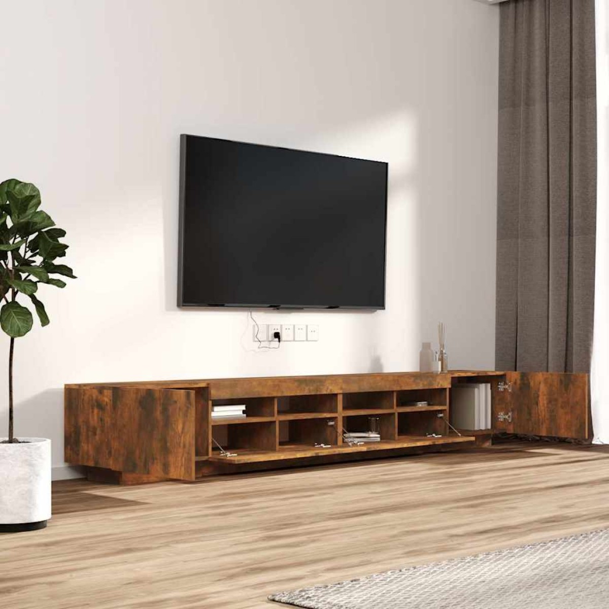 vidaXL Σετ Επίπλων Τηλεόρασης 3 Τεμ. φώτα LED Καπνιστή δρυς Επεξ. Ξύλο