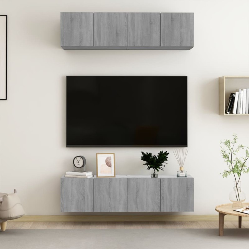 vidaXL Έπιπλα Τηλεόρασης Τοίχου 4 τεμ. Γκρι 60x30x30 εκ. Επ. Ξύλο