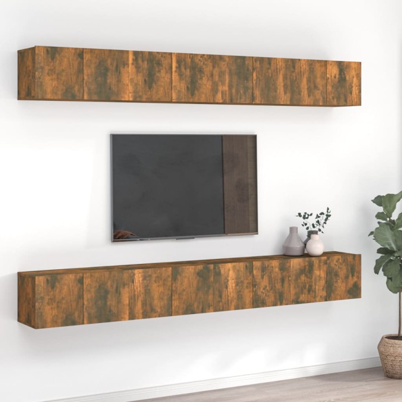vidaXL Έπιπλα Τηλεόρασης 8 τεμ. Καπνιστή Δρυς 60x30x30εκ. Επεξεργ.Ξύλο