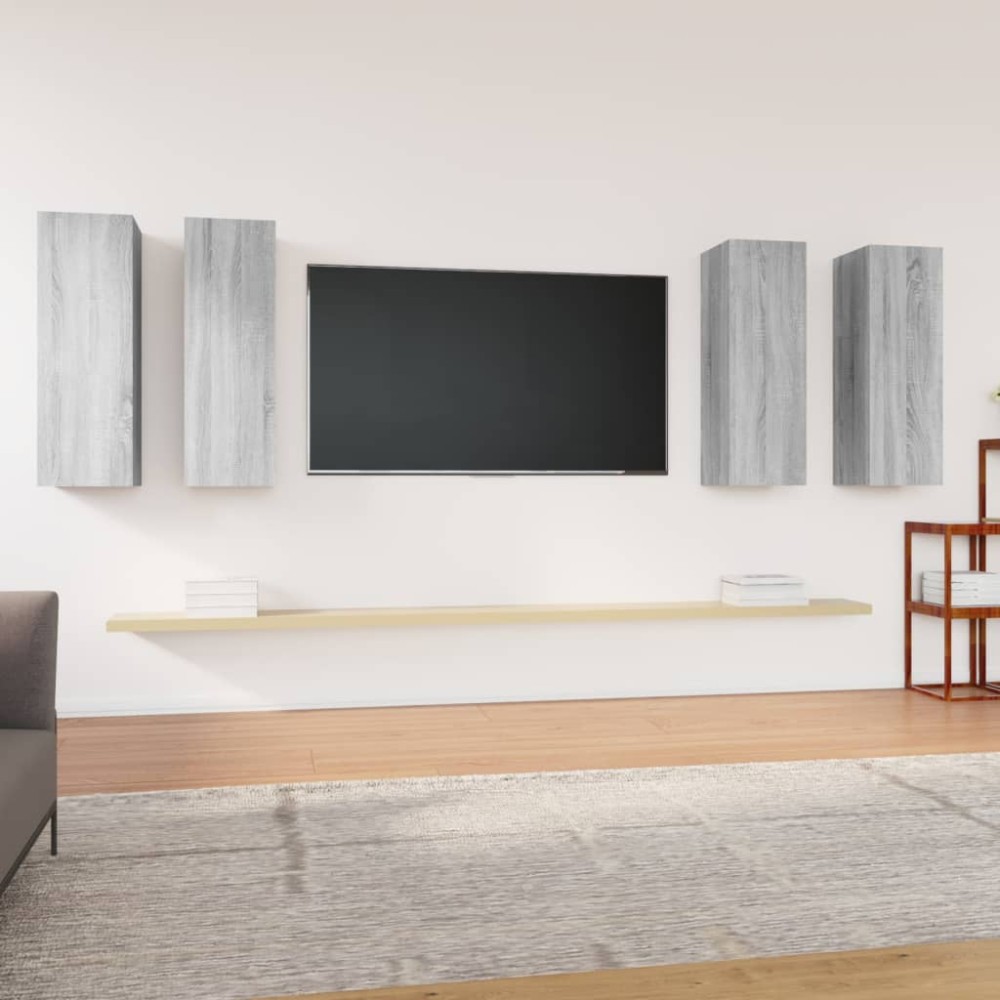vidaXL Έπιπλα Τηλεόρασης 4 τεμ. Γκρι Sonoma30,5x30x90 εκ. Επεξ. Ξύλο