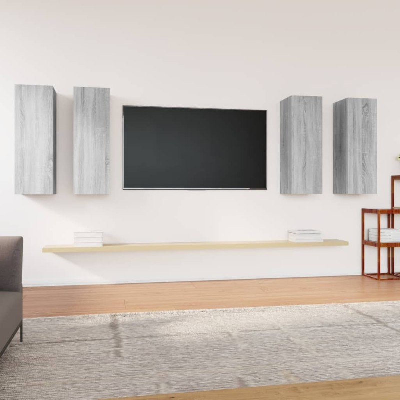 vidaXL Έπιπλα Τηλεόρασης 4 τεμ. Γκρι Sonoma30,5x30x90 εκ. Επεξ. Ξύλο